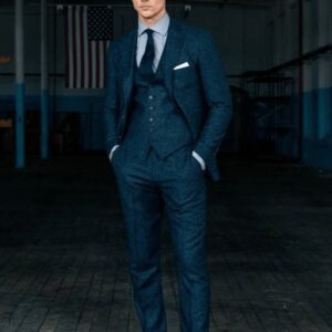 Men Tweed Teal Blue Suit
