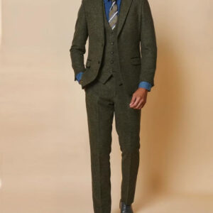 Men Olive Green Tweed Suit
