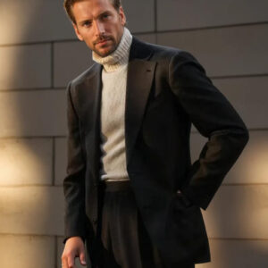 Men Black Tweed Suit